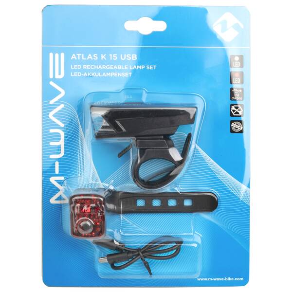 M-WAVE Atlas K 15 USB battery pack lamp set